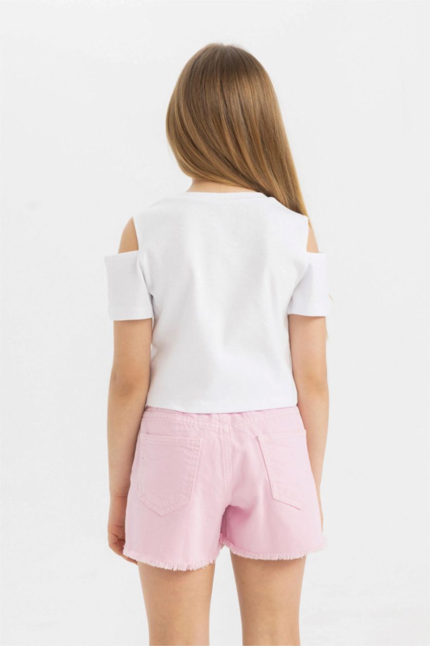 Kız Çocuk - Genç Kız Beyaz Slim Fit Dar Kesim Bisiklet Yaka Basic Düz Ribana Kısa Kollu Tişört Kız Çocuk