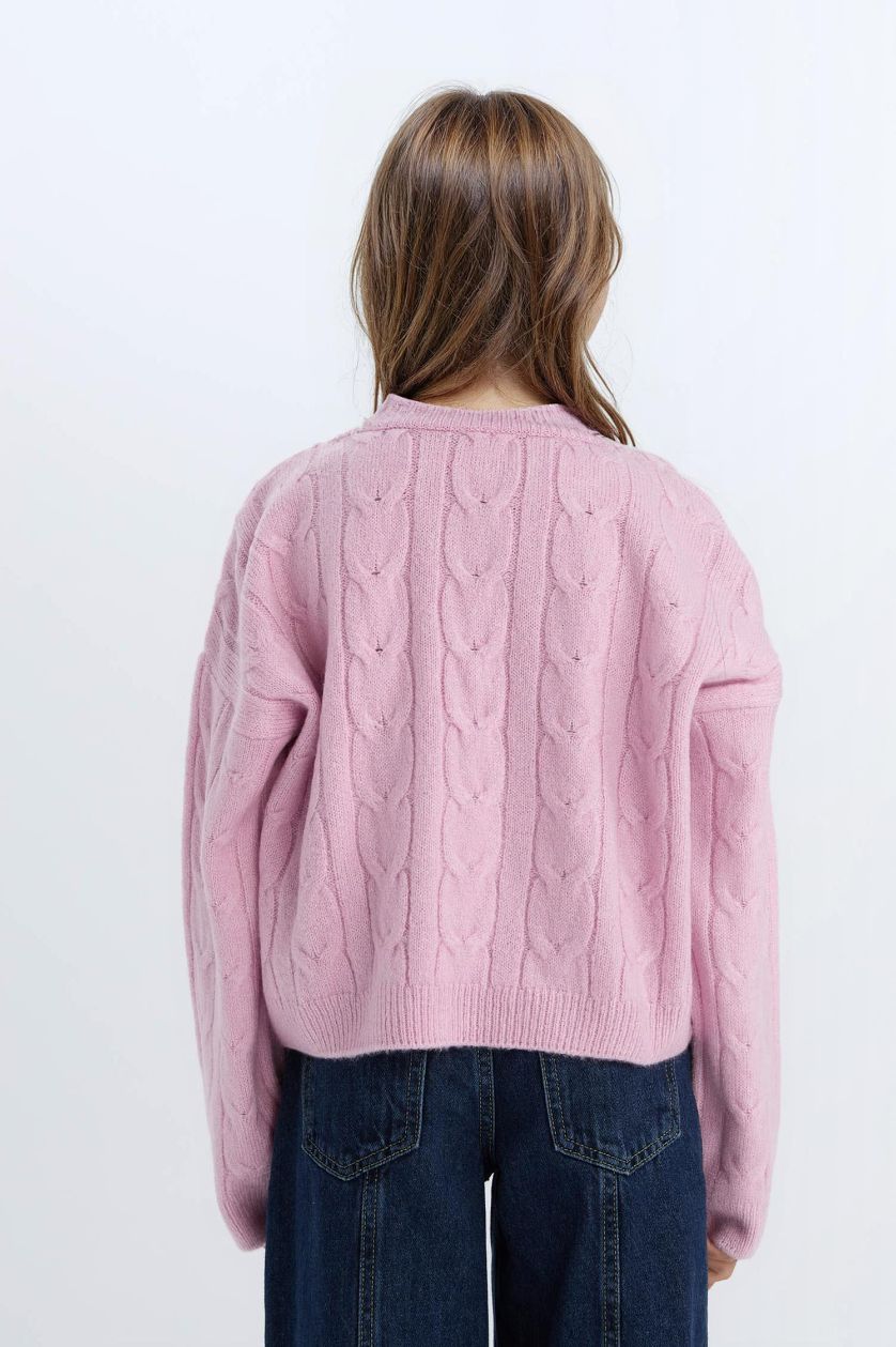 Kız Çocuk - Genç Kız Lila Crop Bisiklet Yaka Saç Örgülü Triko Kazak Kız Çocuk