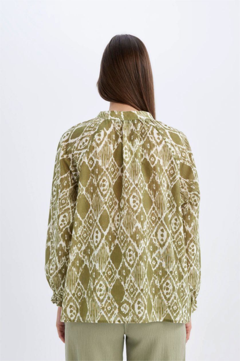 Kadın Mint Relax Fit Desenli Vual Uzun Kollu Tesettür Bluz Tunik