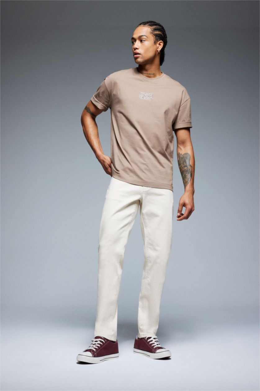 Man Sand Slim Tapered Fit Normal Waist Tapered Leg Jeans