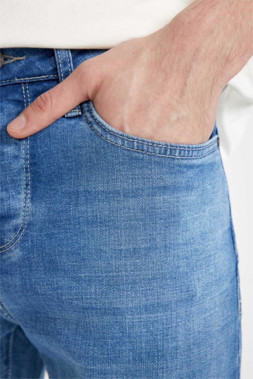 Man Blue Skinny Crop Fit Tight Comfortable Fit Normal Waist Extra Narrow Leg Jeans