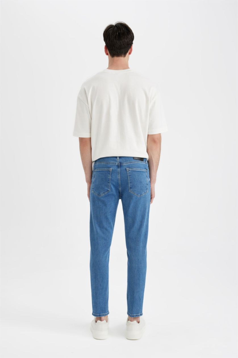 Man Blue Skinny Crop Fit Tight Comfortable Fit Normal Waist Extra Narrow Leg Jeans