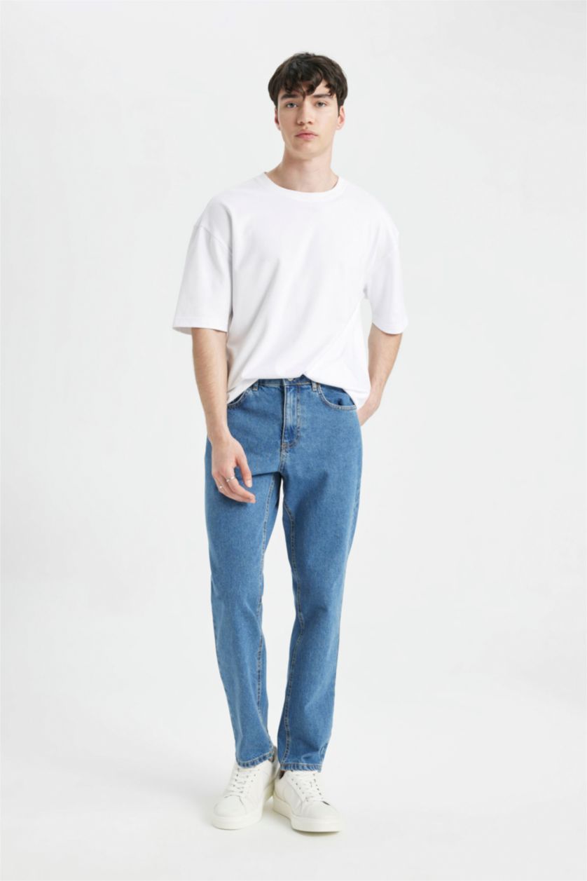 MAN Blue Regular Tapered Fit Trousers