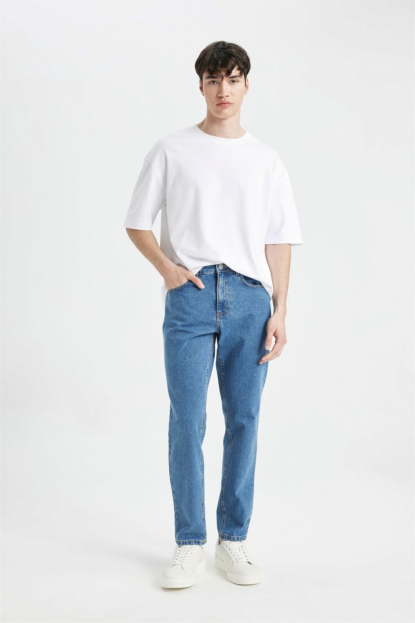 MAN Blue Regular Tapered Fit Trousers