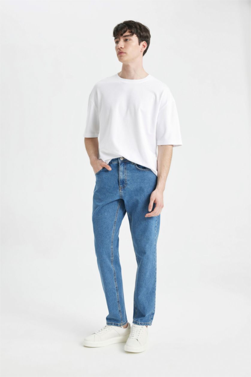MAN Blue Regular Tapered Fit Trousers