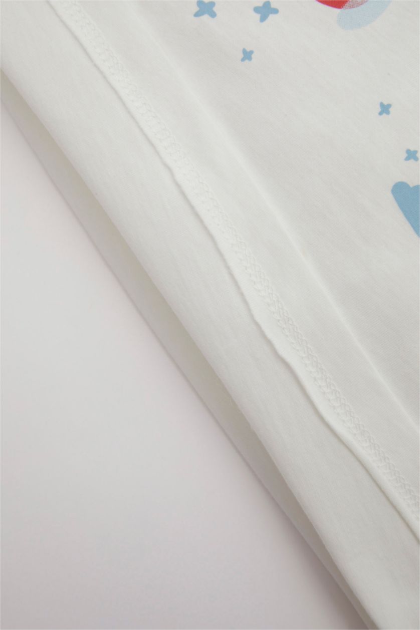 Erkek Bebek Ekru Erkek Bebek Pijama Takım Baskılı Penye Kısa Kollu Üst Beli Lastikli Şort