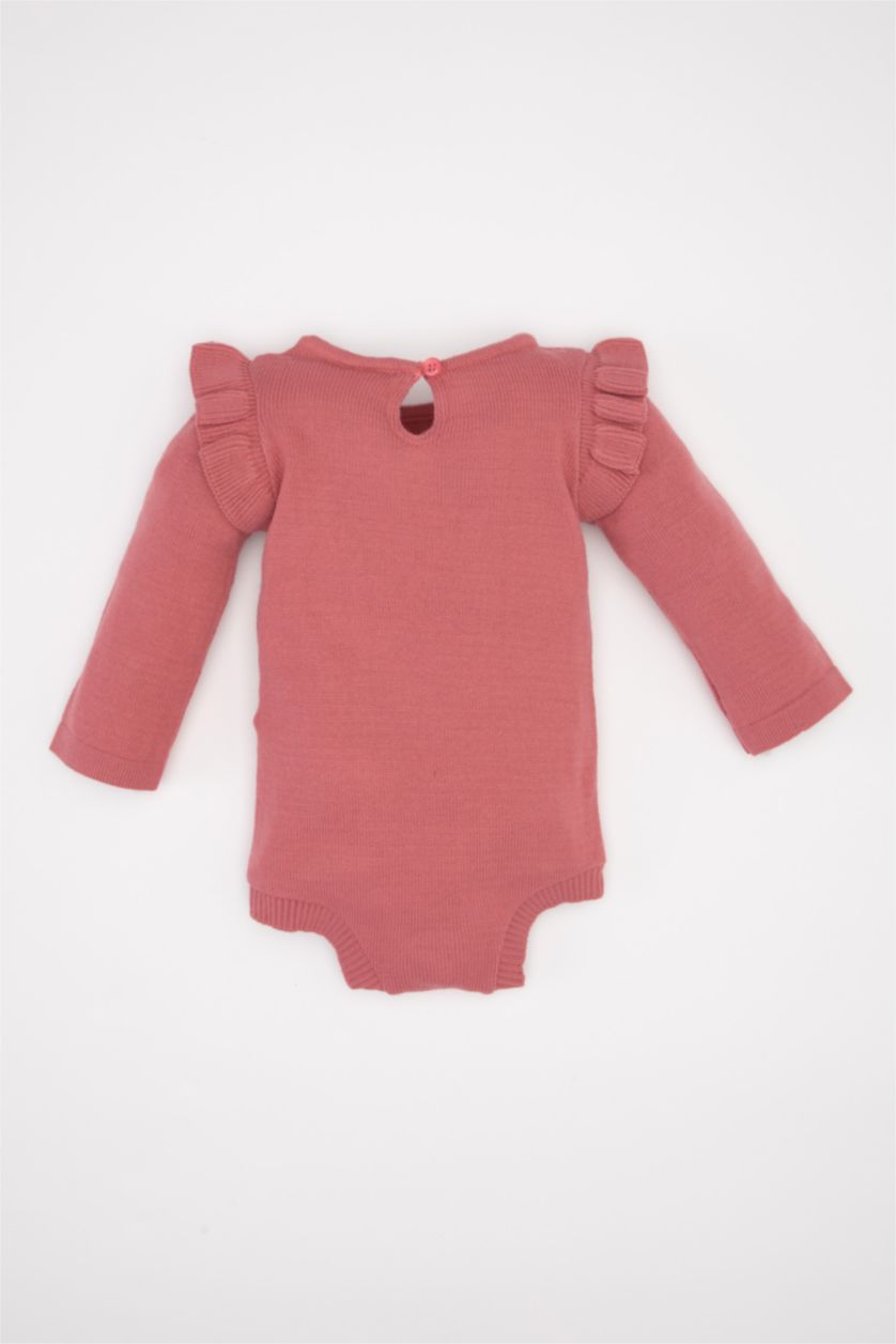 Kız Bebek Gülkurusu 3'lü Takım Uzun Kollu Çıtçıtlı Triko Body Bere Külotlu Çorap Kız Bebek Yenidoğan