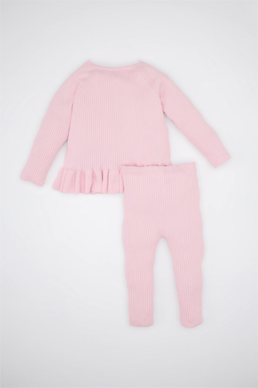 طفلة صغيرة زهري فاتح طقم برقبة مستديرة من قطعتين