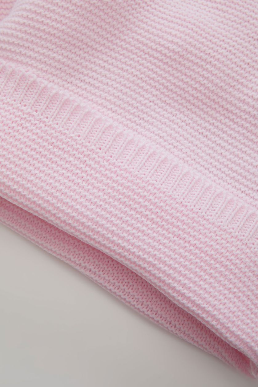 Kız Bebek Açık Pembe 3'lü Takım Basic Düz Triko Kazak Beli Lastikli Alt Bere Kız Bebek