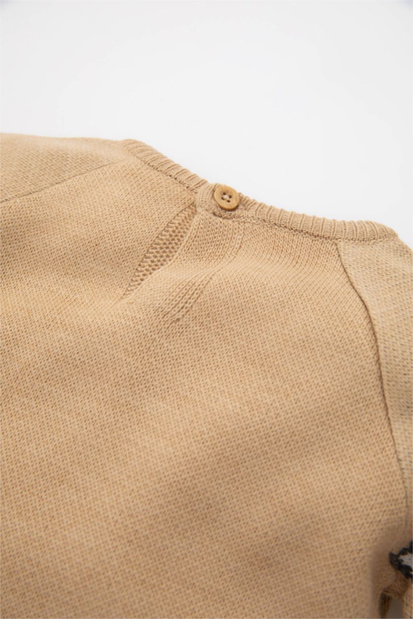 Kız Bebek Bej Kız Bebek 2'li Takım Leopar Desenli Triko Kazak Beli Lastikli Triko Alt