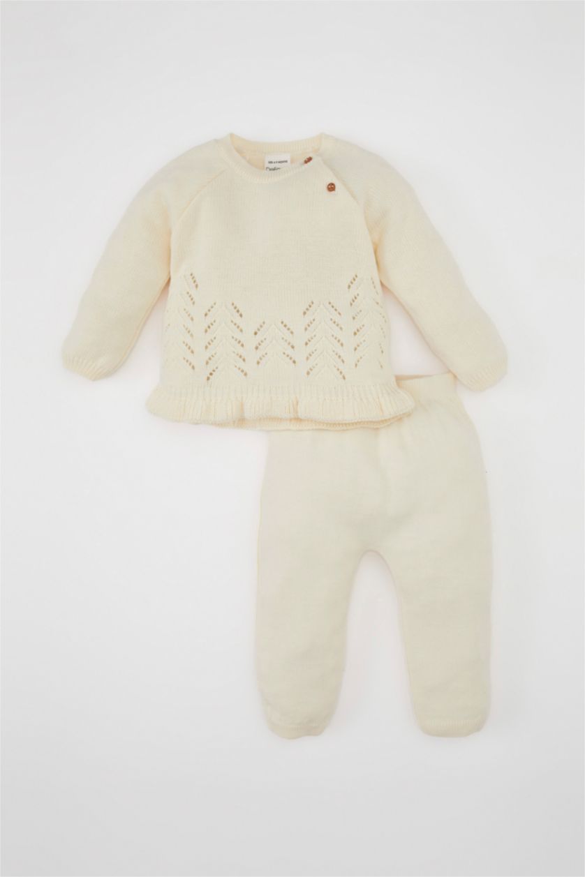 Kız Bebek Taş Kız Bebek Yılbaşı Temalı 2'li Triko Takım Uzun Kollu  Üst Beli Lastikli Alt