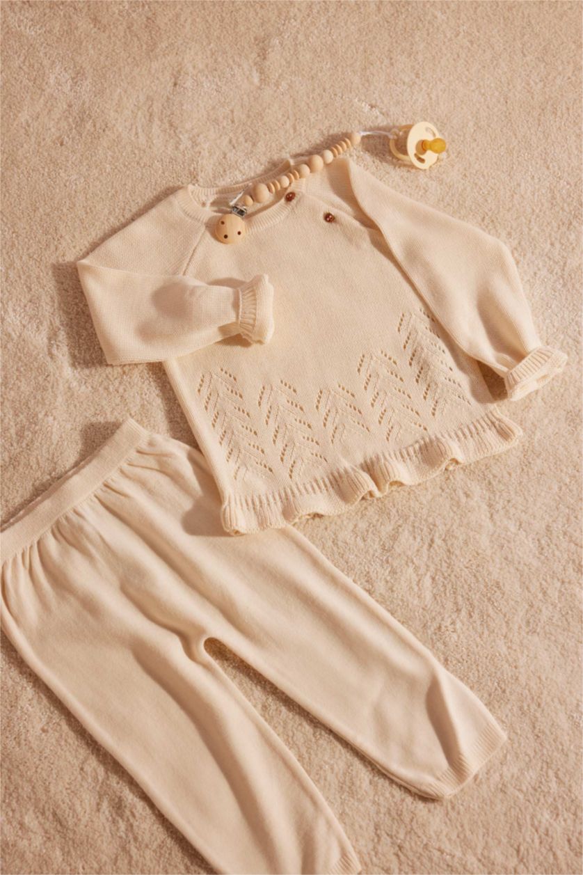 Kız Bebek Taş Kız Bebek Yılbaşı Temalı 2'li Triko Takım Uzun Kollu  Üst Beli Lastikli Alt