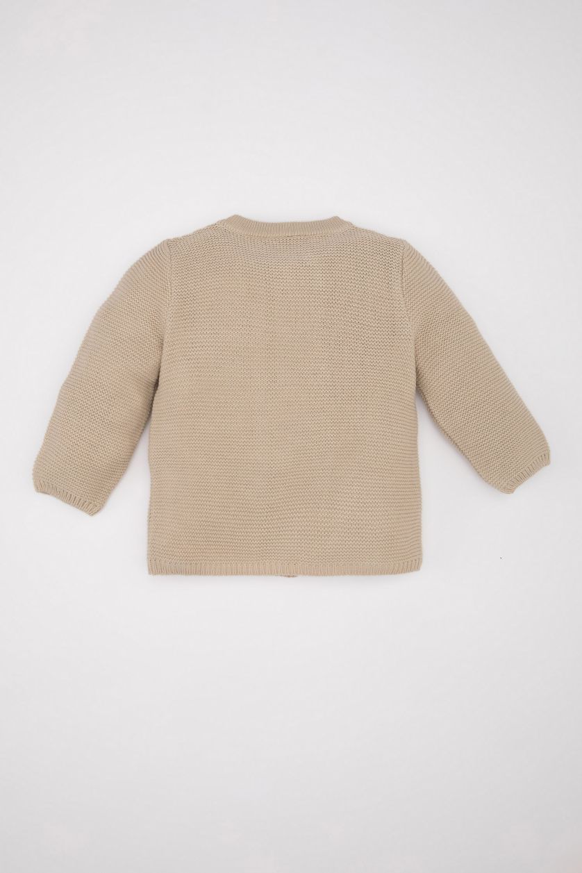 Kız Bebek Taş Düğmeli Basic Düz Uzun Kollu Triko Hırka Kız Bebek