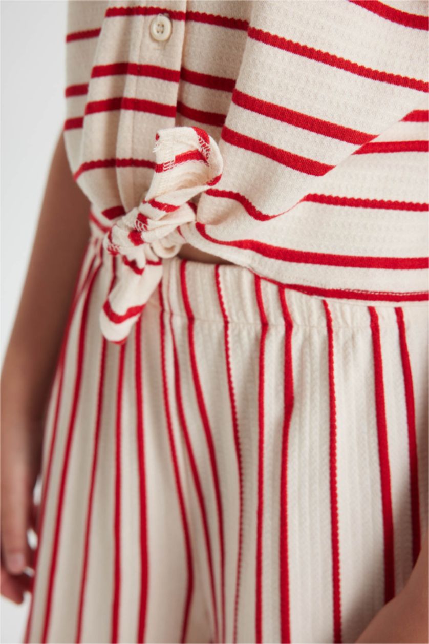 GIRLS & TEENS Red Girl Striped Short Sleeve Jumpsuit