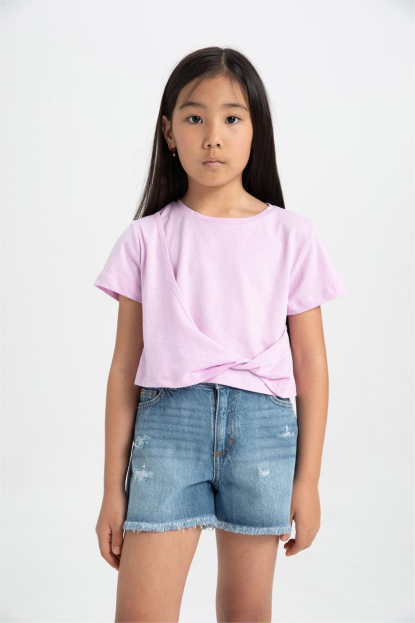 Kız Çocuk - Genç Kız Lila Relax Fit Bisiklet Yaka Kısa Kollu Tişört Kız Çocuk