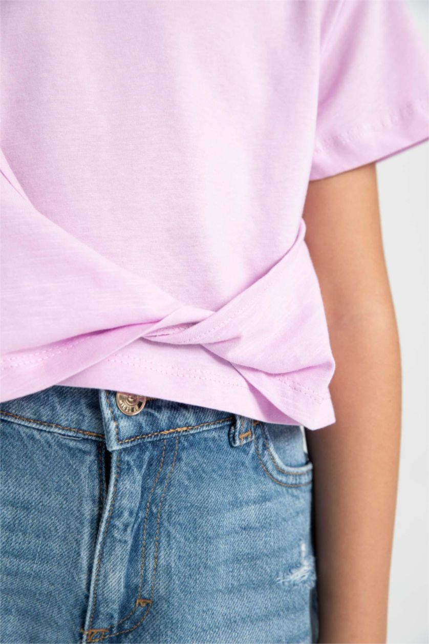 Kız Çocuk - Genç Kız Lila Relax Fit Bisiklet Yaka Kısa Kollu Tişört Kız Çocuk