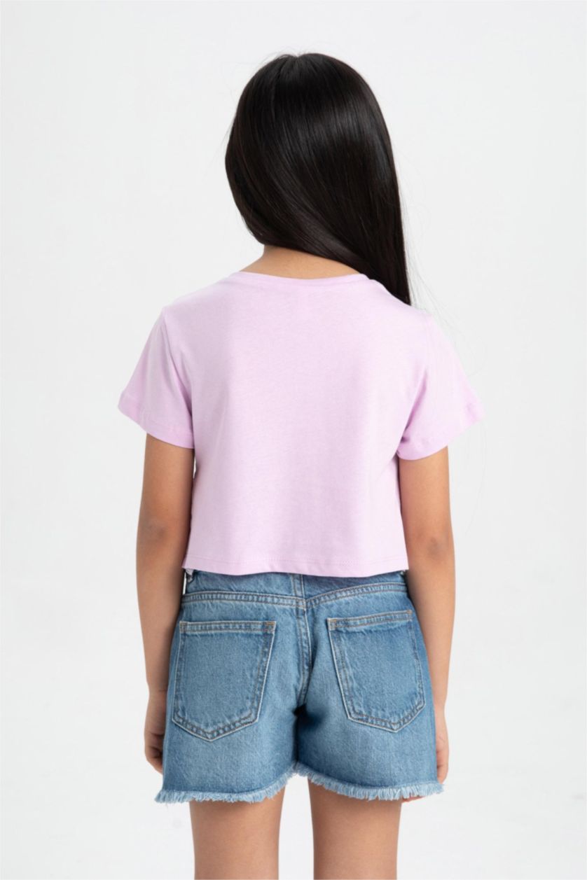 Kız Çocuk - Genç Kız Lila Relax Fit Bisiklet Yaka Kısa Kollu Tişört Kız Çocuk