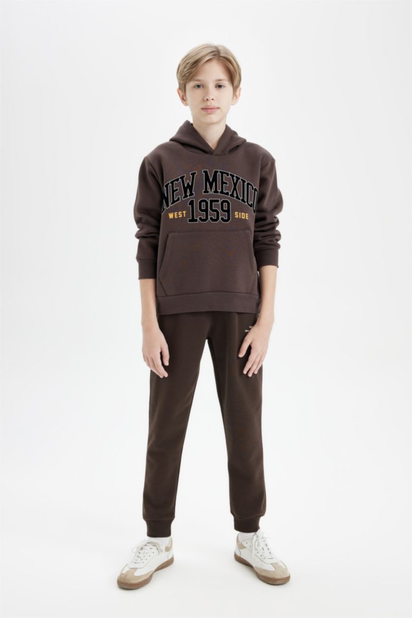 Erkek Çocuk - Genç Erkek Kahve Erkek Çocuk Beli Paçası Lastikli Cepli Baskılı Jogger Eşofman Altı