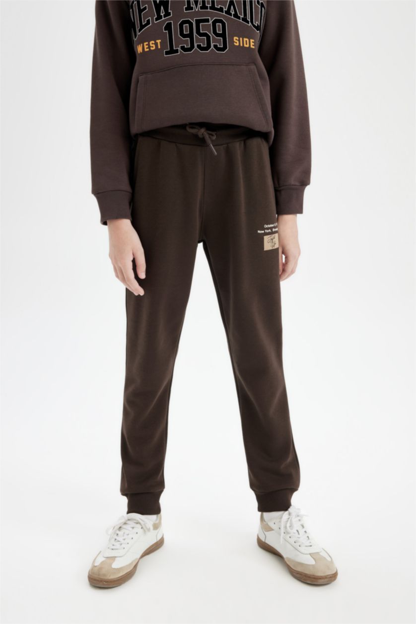 Erkek Çocuk - Genç Erkek Kahve Erkek Çocuk Beli Paçası Lastikli Cepli Baskılı Jogger Eşofman Altı