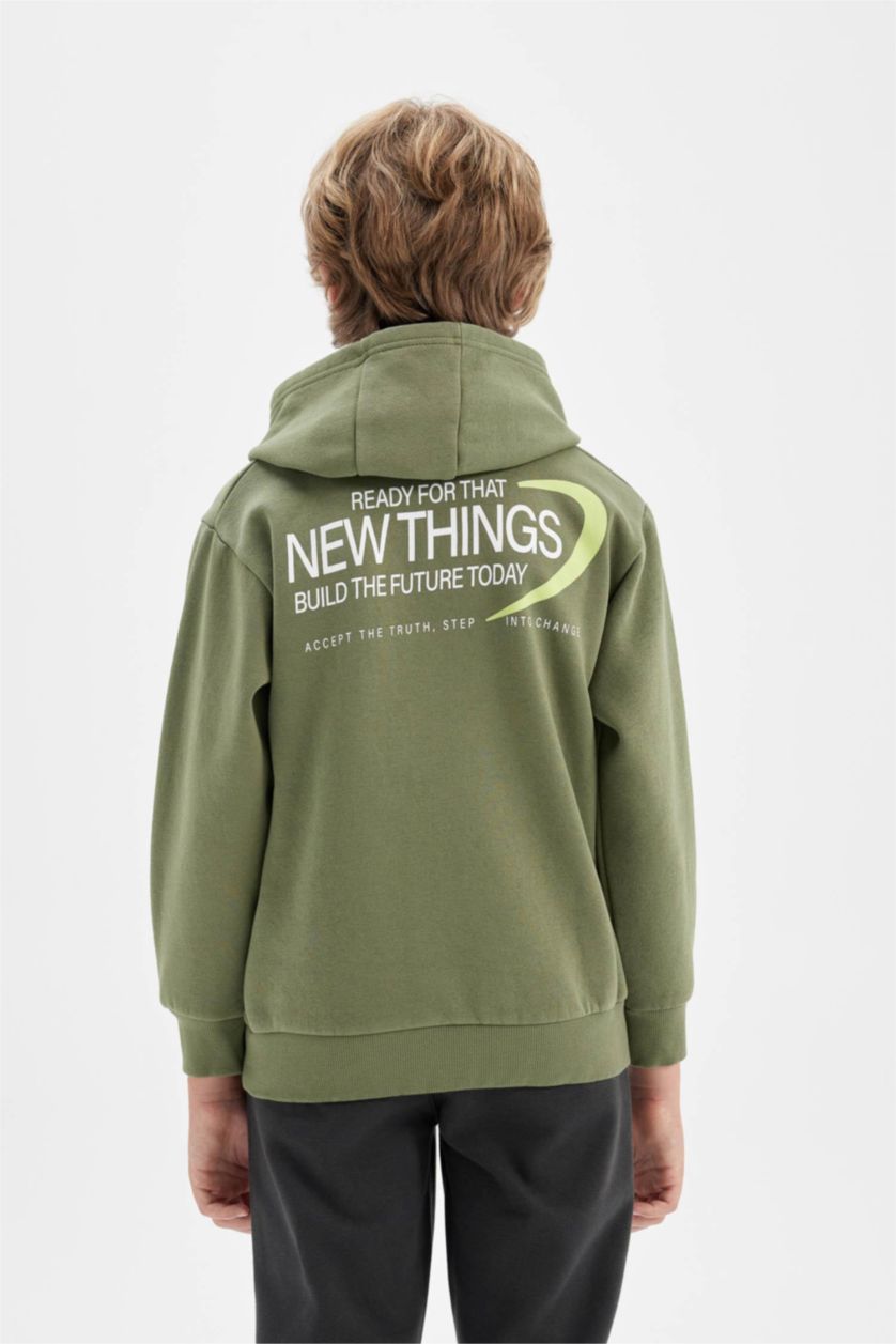 أولادي كاكي سويت شيرت اولادي قصة عادية بكابيشون وطبعة من الخلف