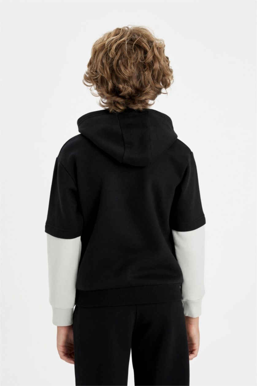 Erkek Çocuk - Genç Erkek Siyah Kapüşonlu Baskılı Sweatshirt Erkek Çocuk