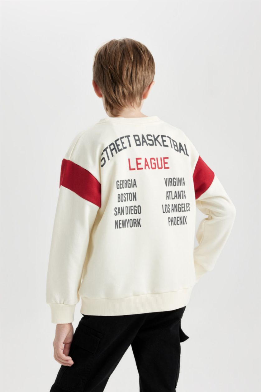 BOYS & TEENS Ecru Boy Crew Neck Printed Thick Sweatshirt