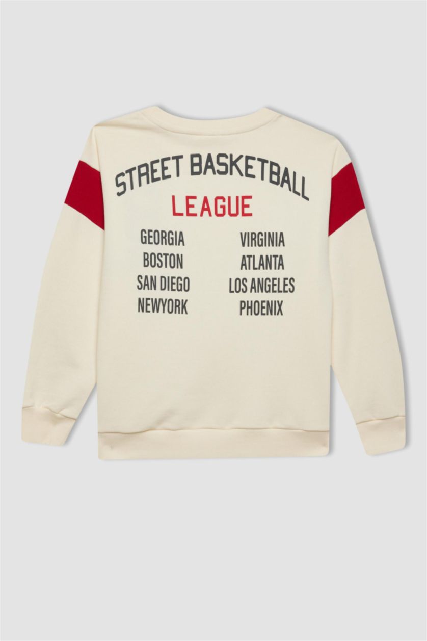 BOYS & TEENS Ecru Boy Crew Neck Printed Thick Sweatshirt