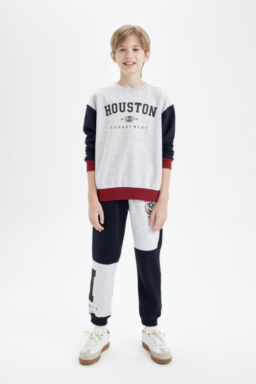 Erkek Çocuk - Genç Erkek Optik Gri Melanj Erkek Çocuk Oversize Geniş Kalıp Bisiklet Yaka Sweatshirt