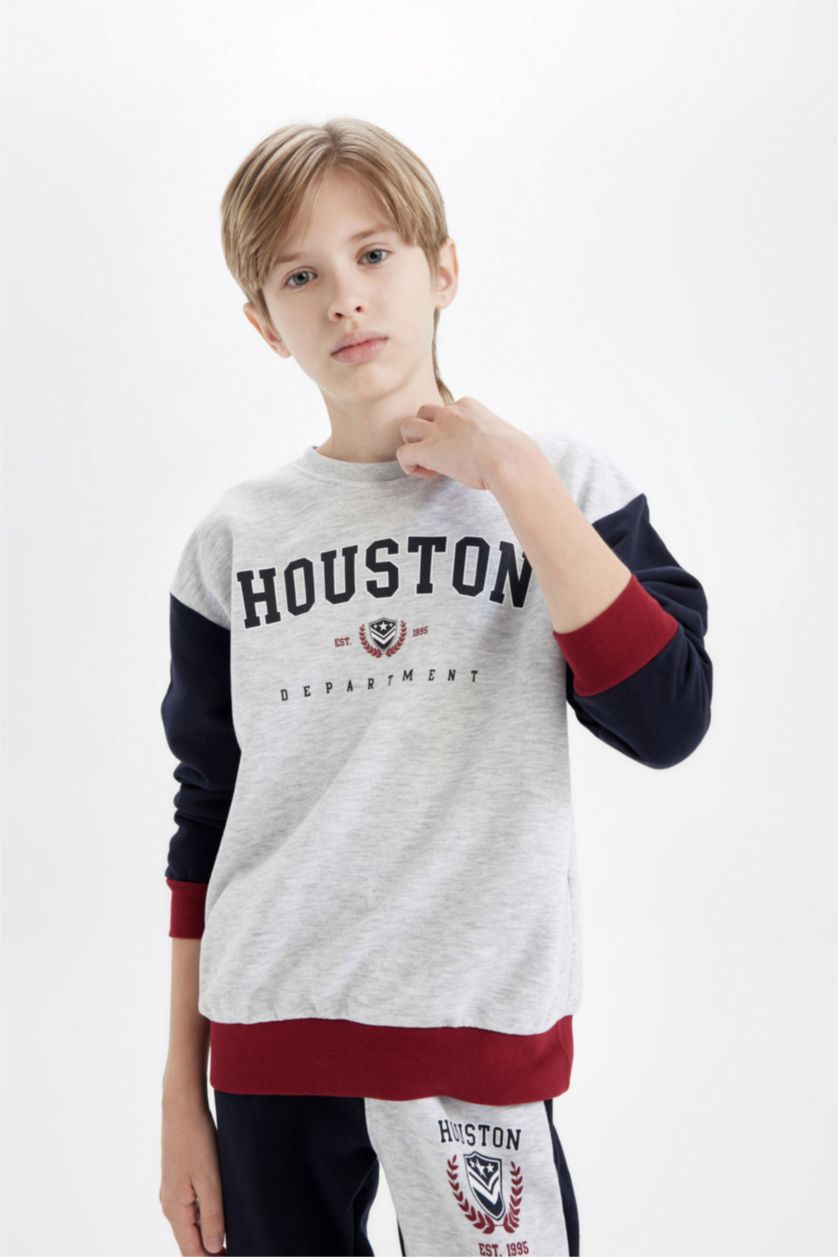 Erkek Çocuk - Genç Erkek Optik Gri Melanj Erkek Çocuk Oversize Geniş Kalıp Bisiklet Yaka Sweatshirt