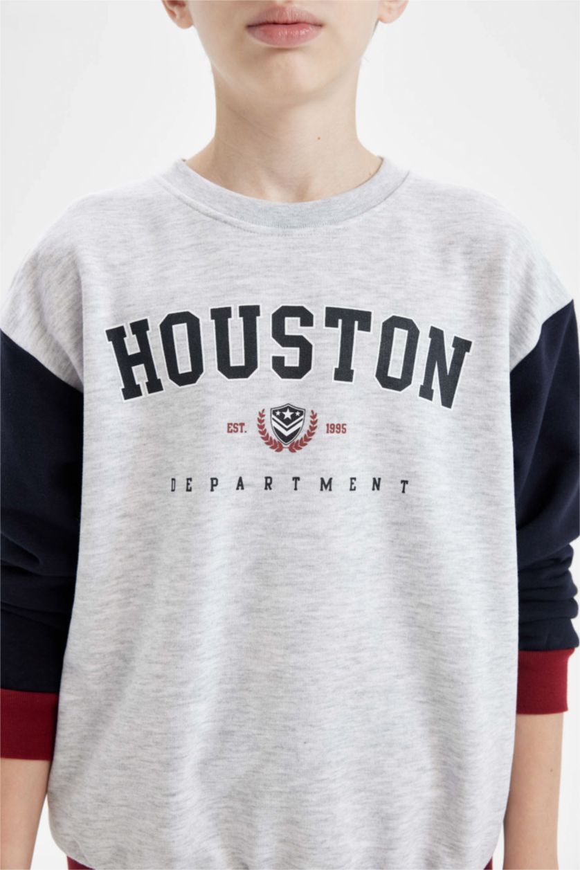 Erkek Çocuk - Genç Erkek Optik Gri Melanj Erkek Çocuk Oversize Geniş Kalıp Bisiklet Yaka Sweatshirt