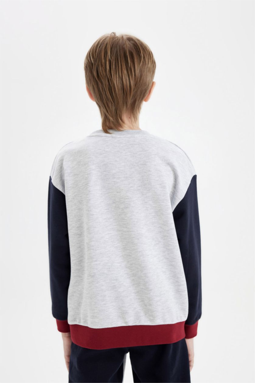 Erkek Çocuk - Genç Erkek Optik Gri Melanj Erkek Çocuk Oversize Geniş Kalıp Bisiklet Yaka Sweatshirt