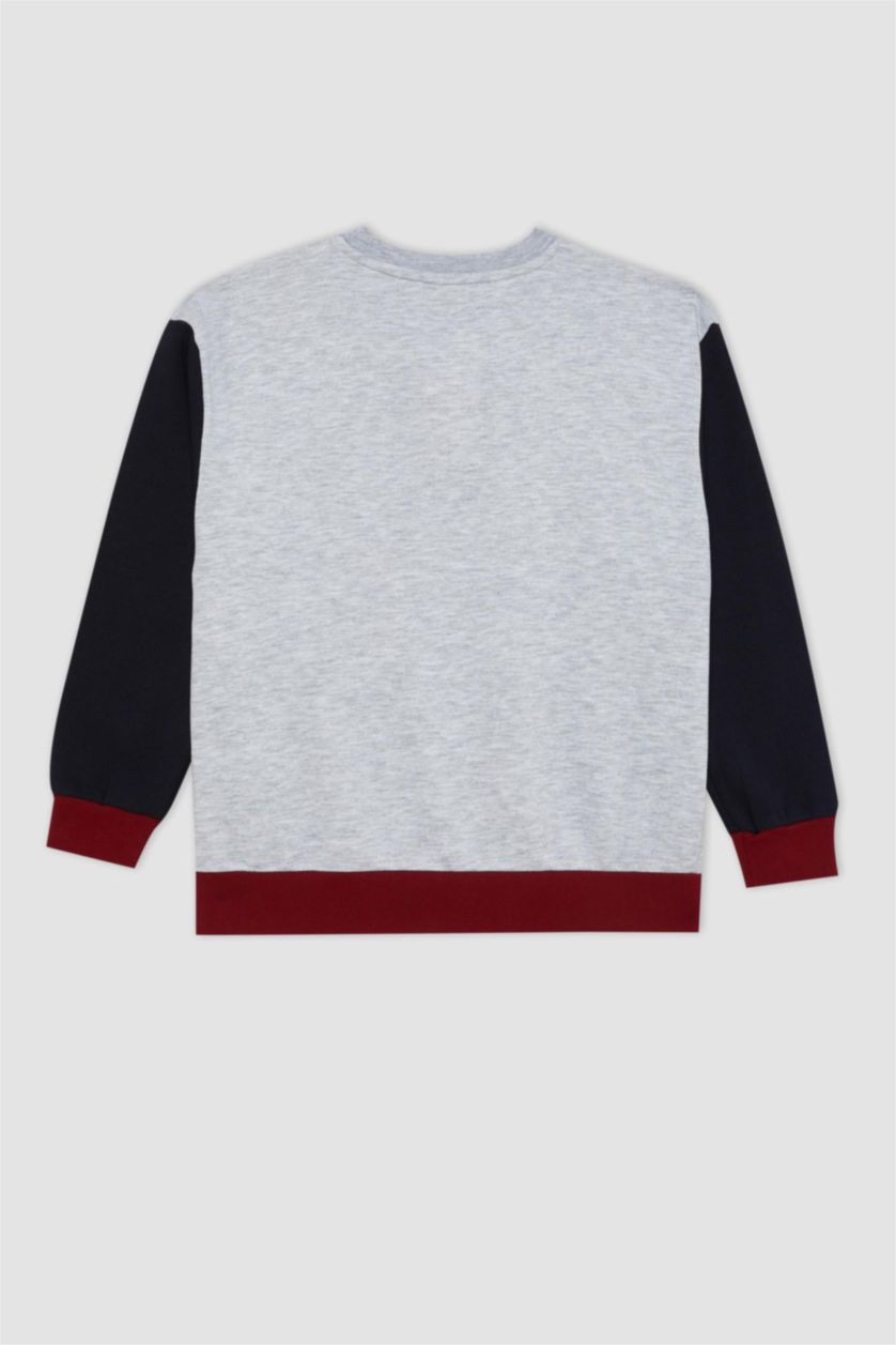 Erkek Çocuk - Genç Erkek Optik Gri Melanj Erkek Çocuk Oversize Geniş Kalıp Bisiklet Yaka Sweatshirt