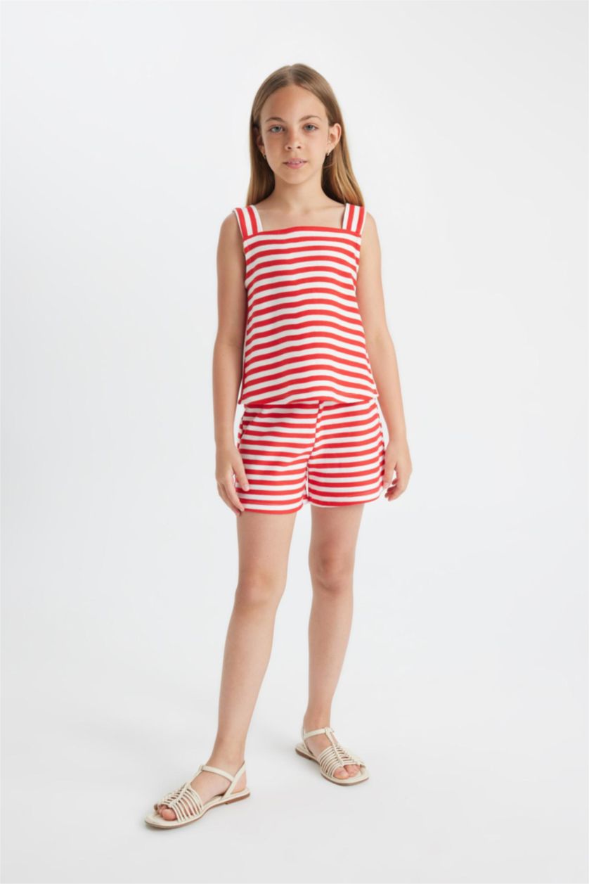 Kız Çocuk - Genç Kız Kırmızı Çizgili Sırtı Fiyonklu Atlet Kız Çocuk