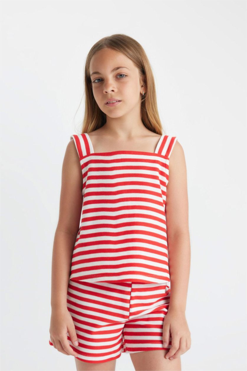Kız Çocuk - Genç Kız Kırmızı Çizgili Sırtı Fiyonklu Atlet Kız Çocuk