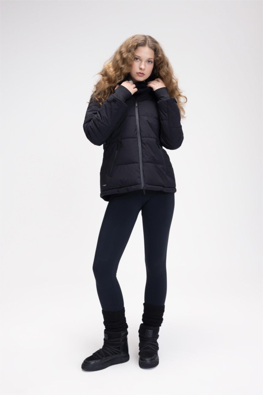 Женщины Черный Куртка водоотталкивающая с капюшоном, DeFactoFit