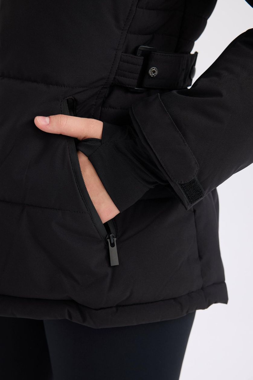 Женщины Черный Куртка водоотталкивающая с капюшоном, DeFactoFit