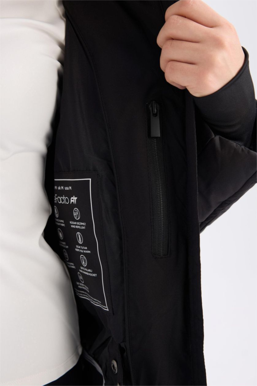 Женщины Черный Куртка водоотталкивающая с капюшоном, DeFactoFit