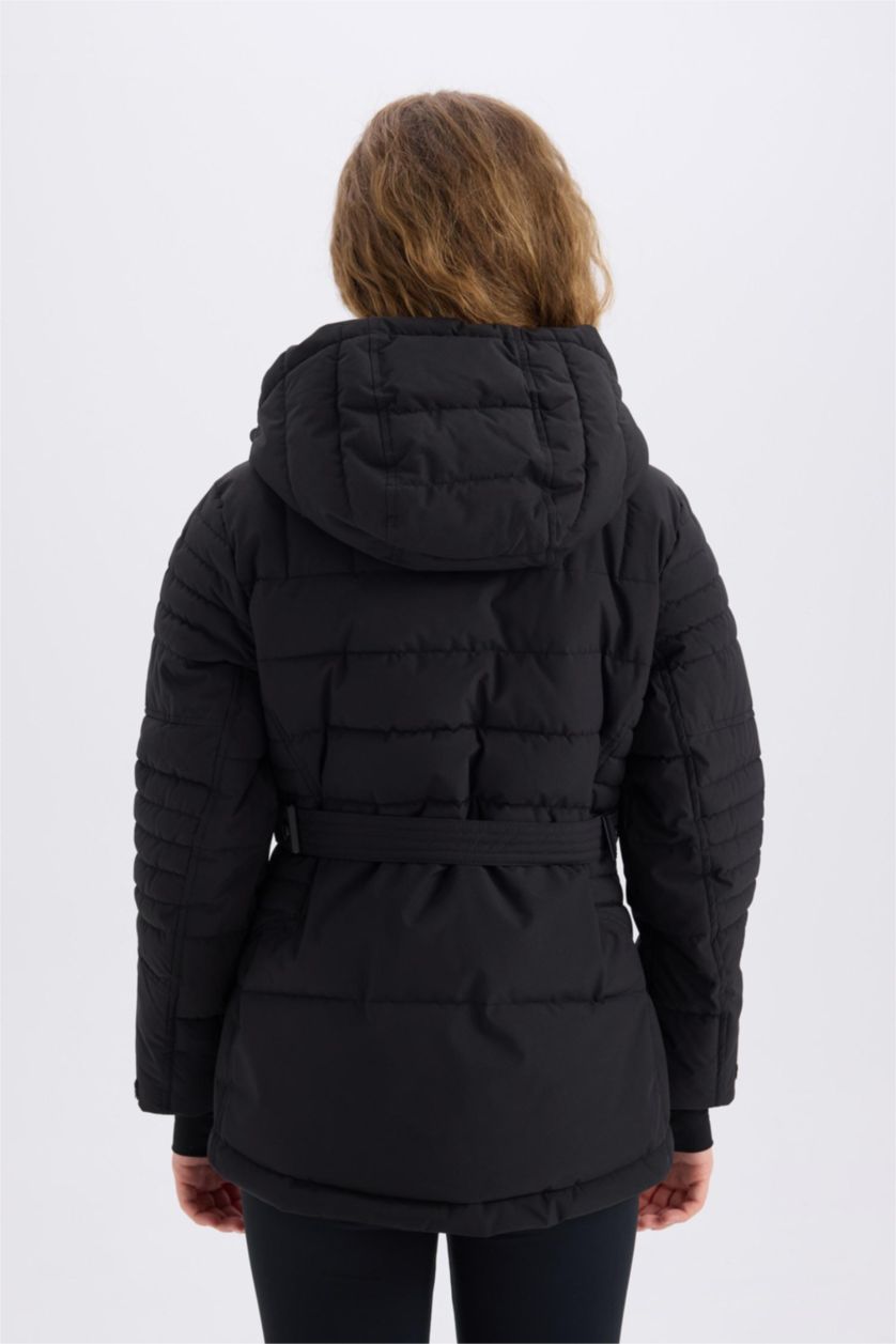 Женщины Черный Куртка водоотталкивающая с капюшоном, DeFactoFit