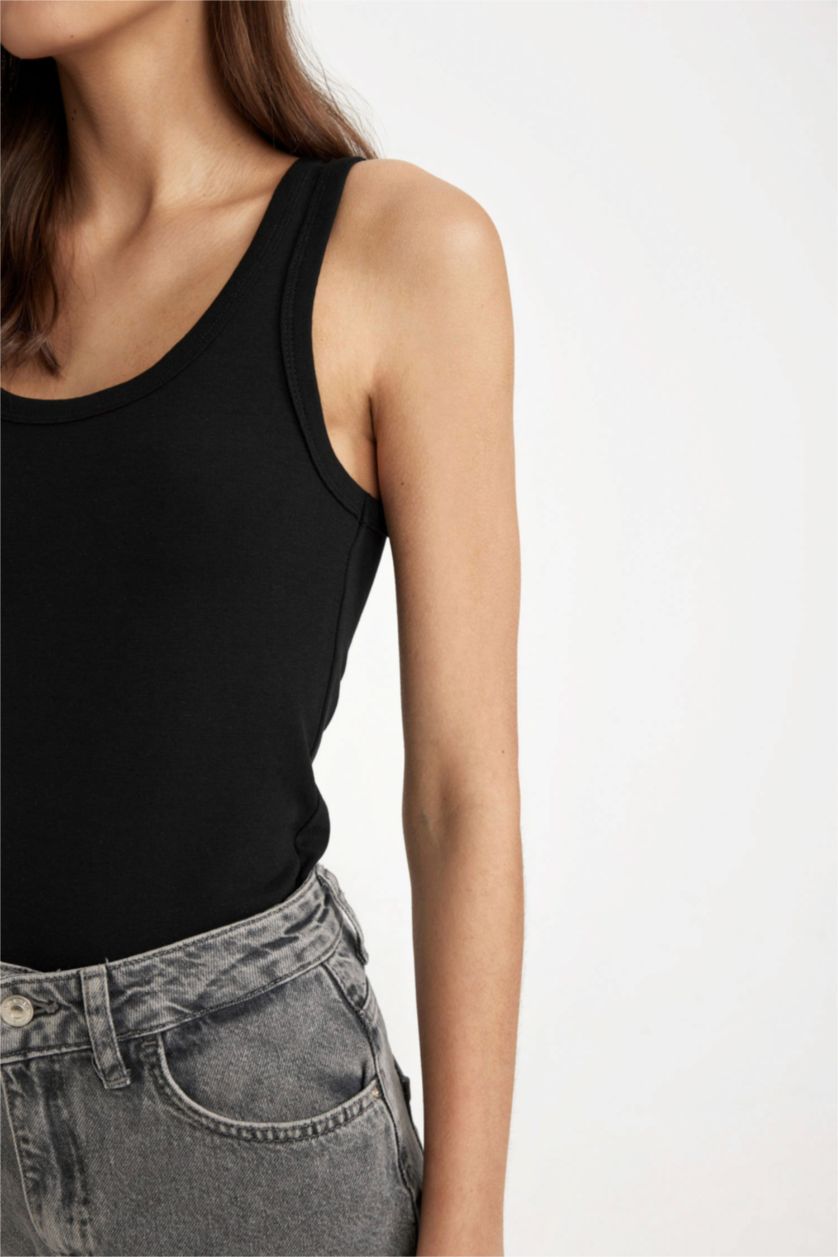 Kadın Siyah Slım Fıt U Yaka Basıc Ribana Atlet