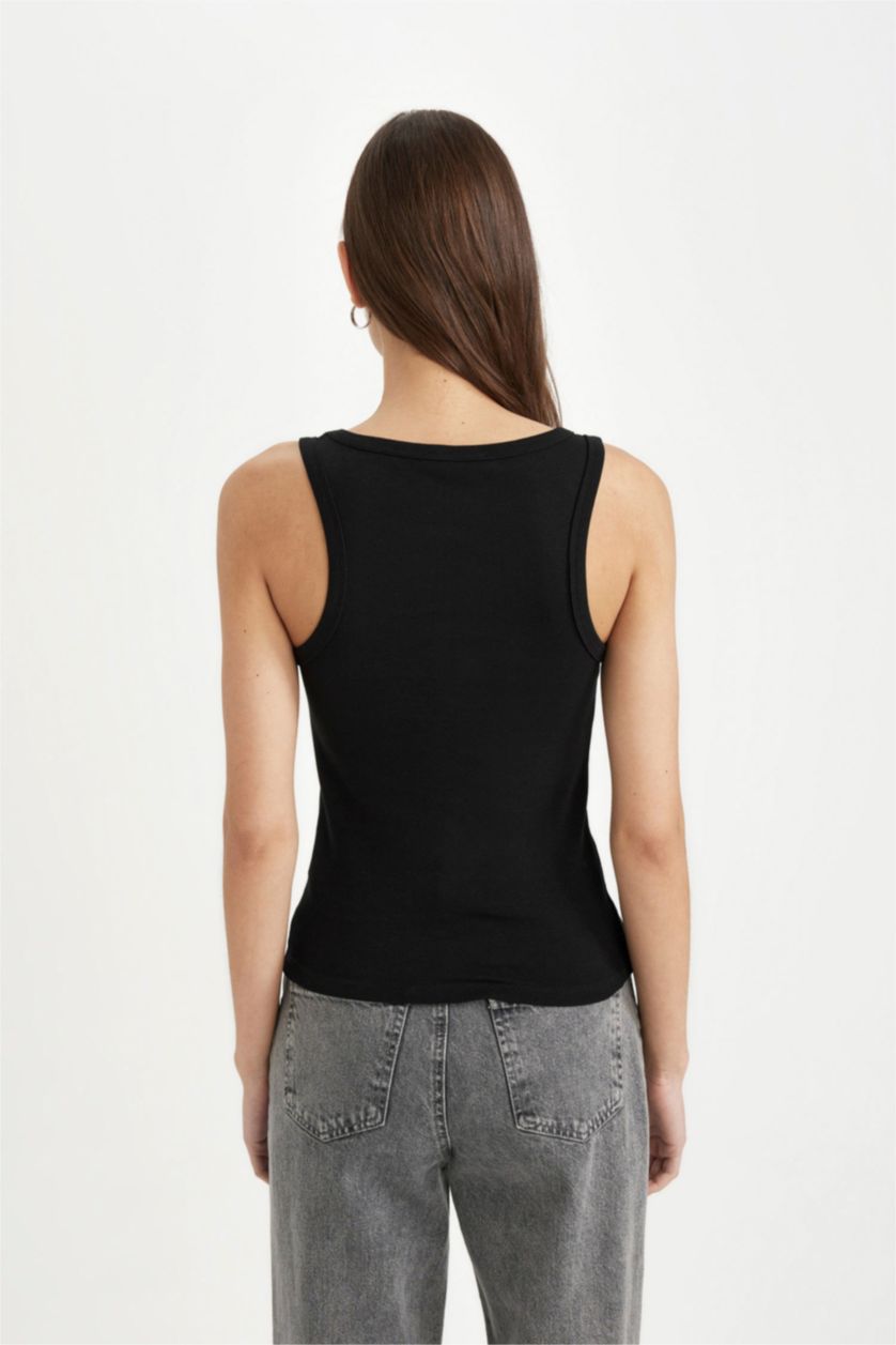 Kadın Siyah Slım Fıt U Yaka Basıc Ribana Atlet