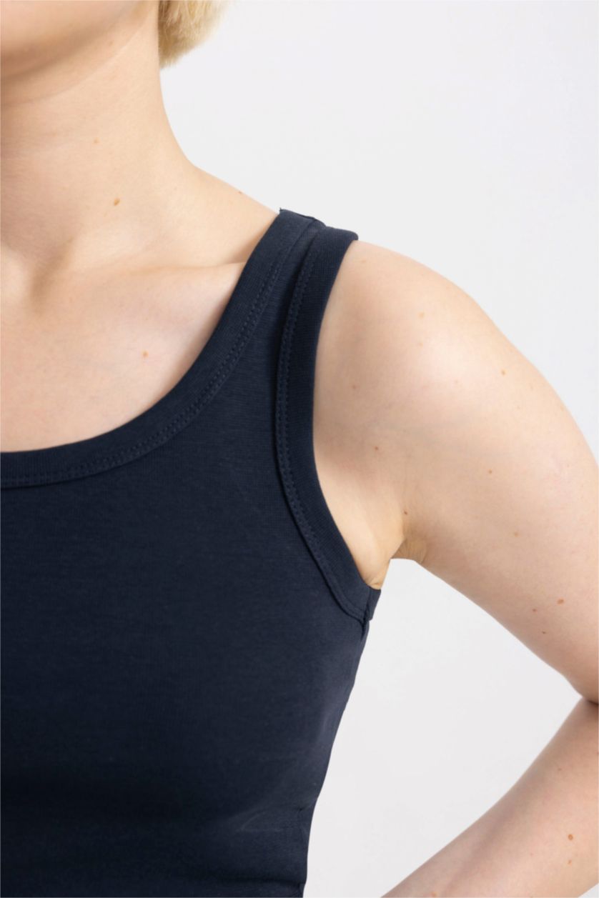 Kadın Lacivert Slim Fit Dar Kesim U Yaka Basic Düz Ribana Atlet