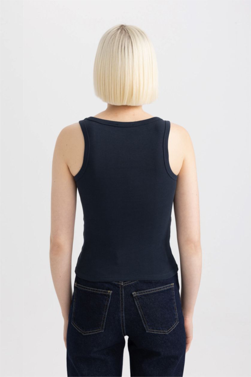 Kadın Lacivert Slim Fit Dar Kesim U Yaka Basic Düz Ribana Atlet