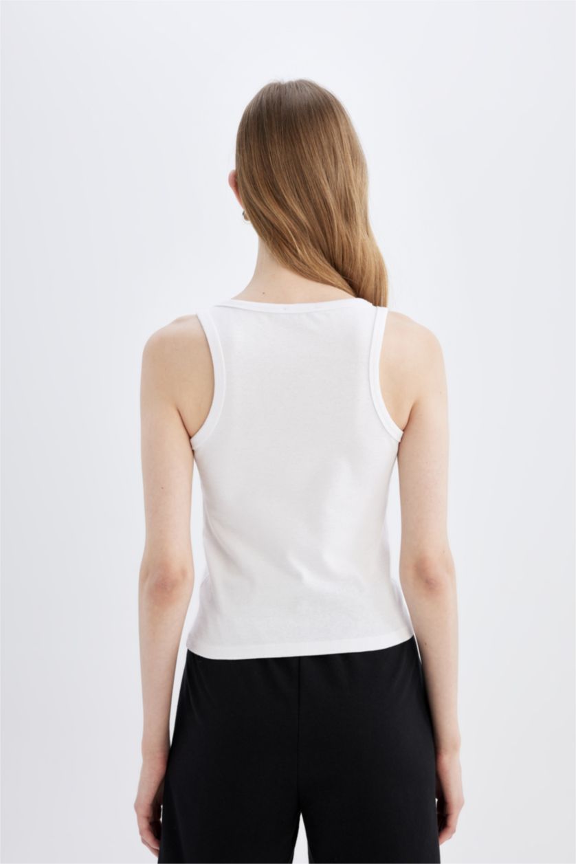 Kadın Beyaz Slım Fıt U Yaka Basıc Ribana Atlet