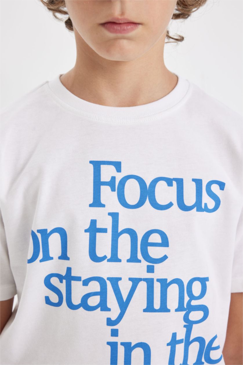 Erkek Çocuk - Genç Erkek Beyaz 2'li Takım Baskılı Kısa Kollu Tişört Şort Erkek Çocuk