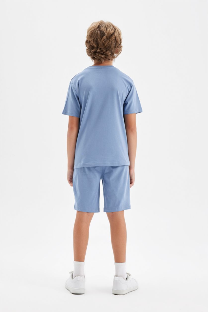 BOYS & TEENS Blue Boy Printed Short Sleeve T-Shirt Shorts 2 Piece Set