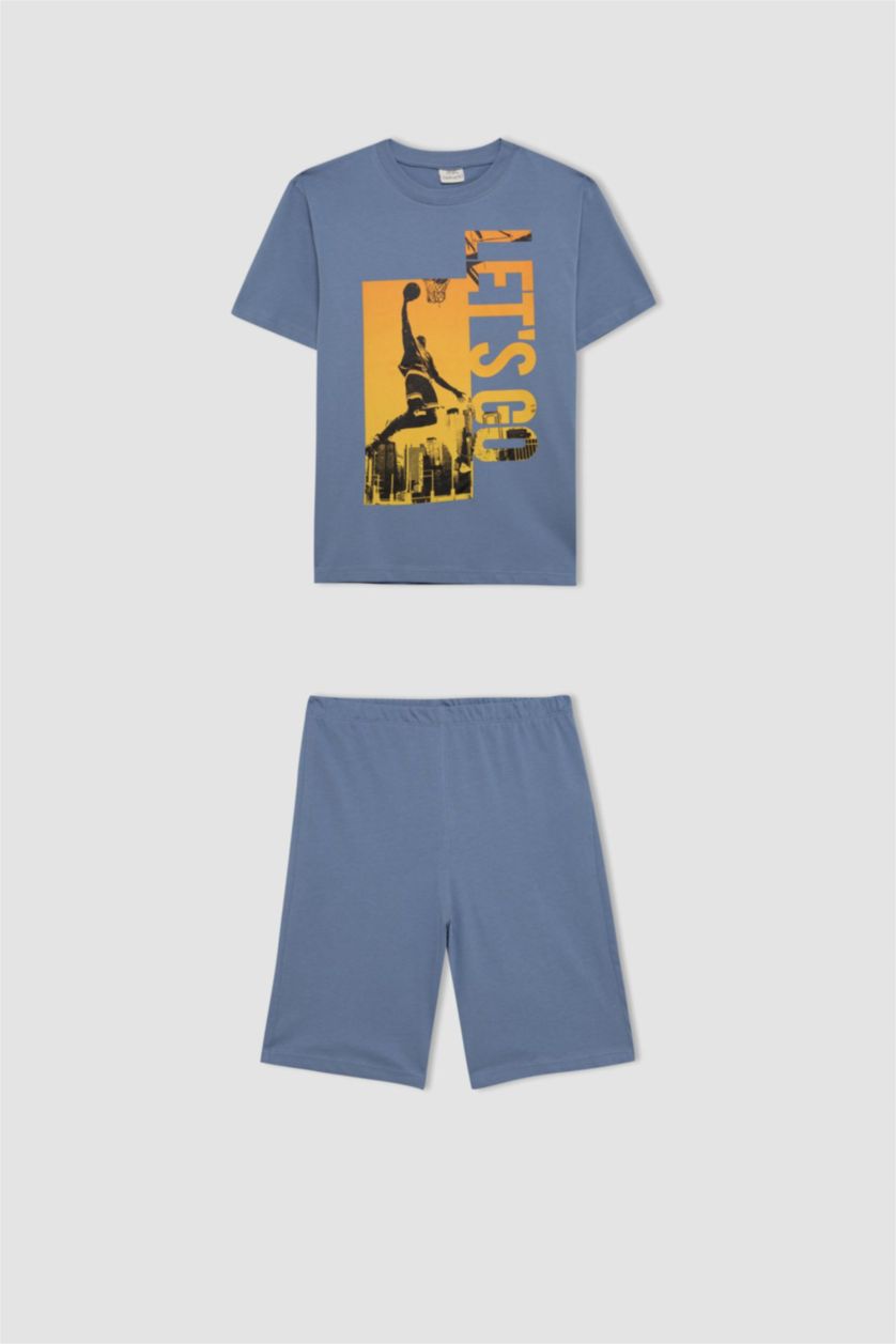 BOYS & TEENS Blue Boy Printed Short Sleeve T-Shirt Shorts 2 Piece Set
