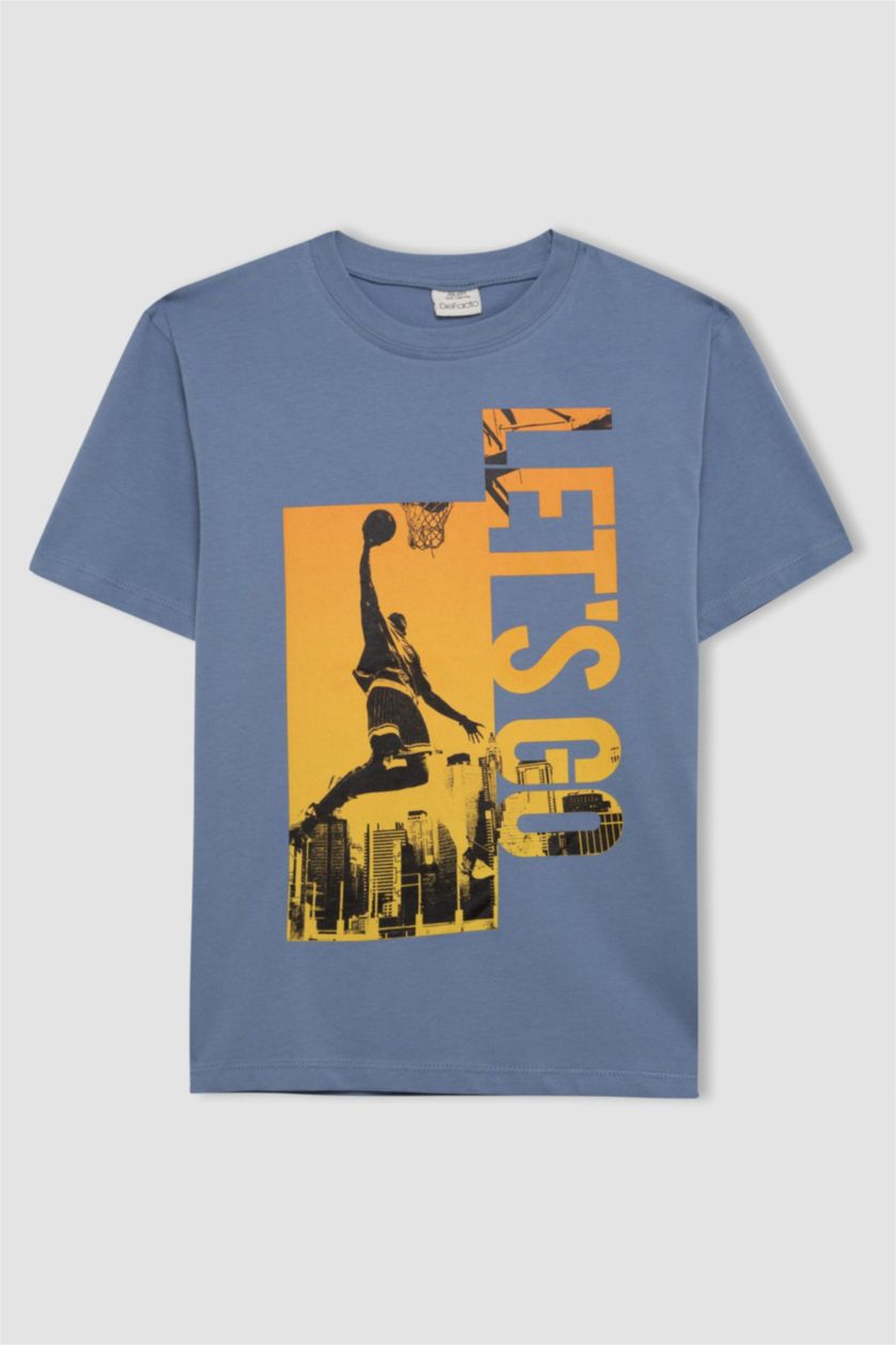 BOYS & TEENS Blue Boy Printed Short Sleeve T-Shirt Shorts 2 Piece Set