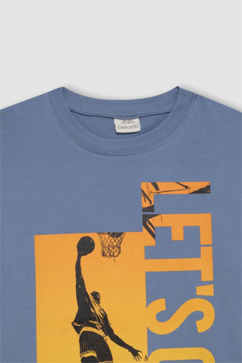 BOYS & TEENS Blue Boy Printed Short Sleeve T-Shirt Shorts 2 Piece Set