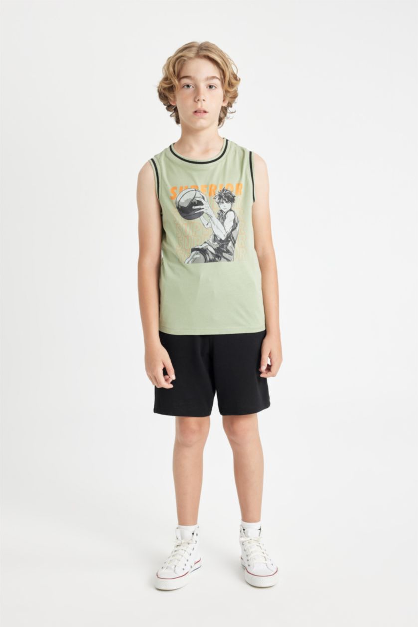 BOYS & TEENS Green Boy Printed T-Shirt Shorts 2 Piece Set