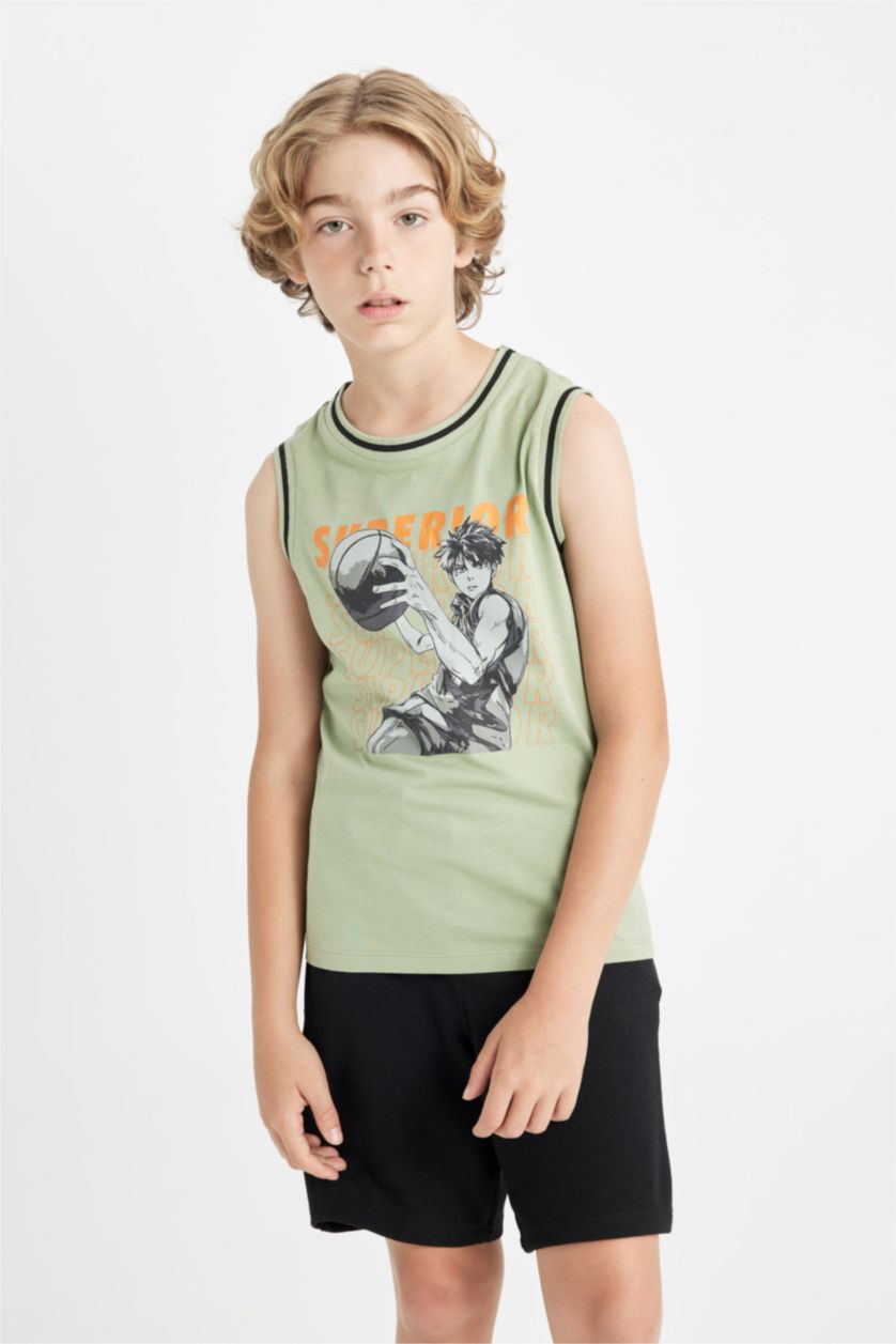 BOYS & TEENS Green Boy Printed T-Shirt Shorts 2 Piece Set